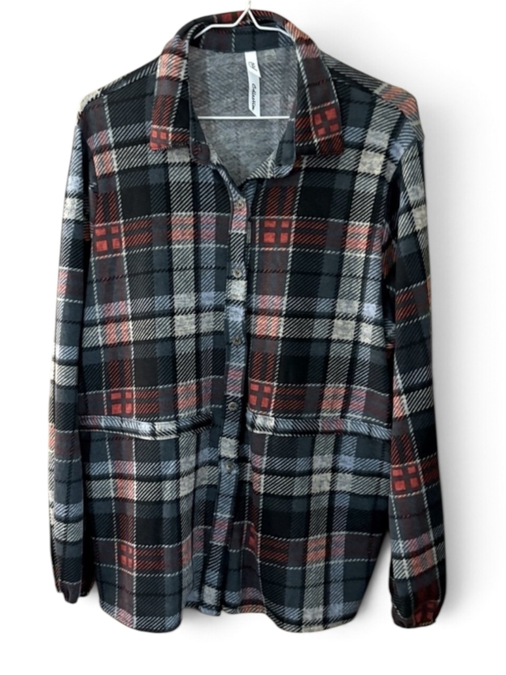 NY Collection Soft Red/ Black Plaid Button Down Shirt Jacket